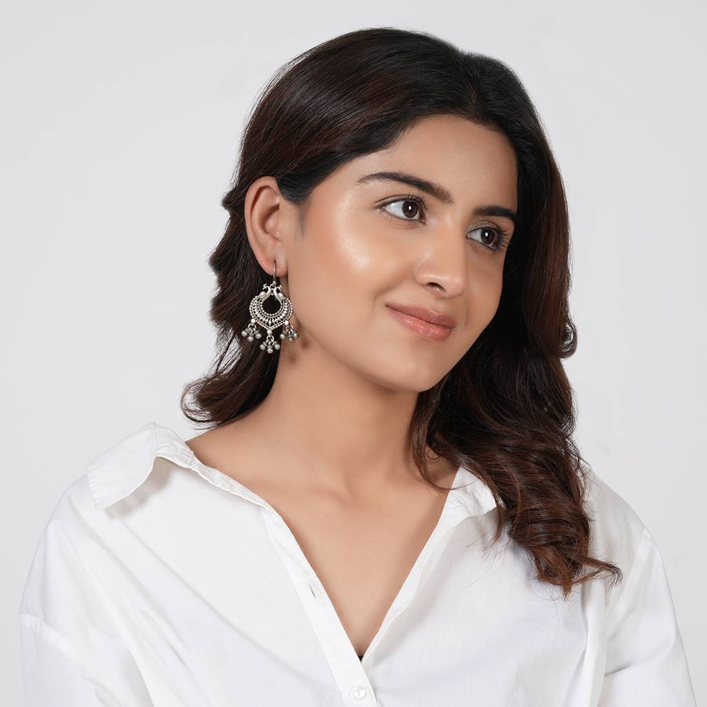 Tribal Silver Peacock Earrings : SSE828