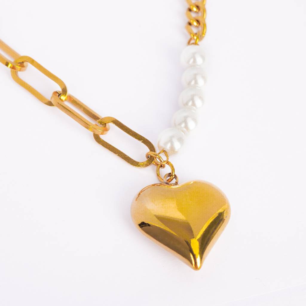 Multi-Chain Heart Pearl Necklace : NK275