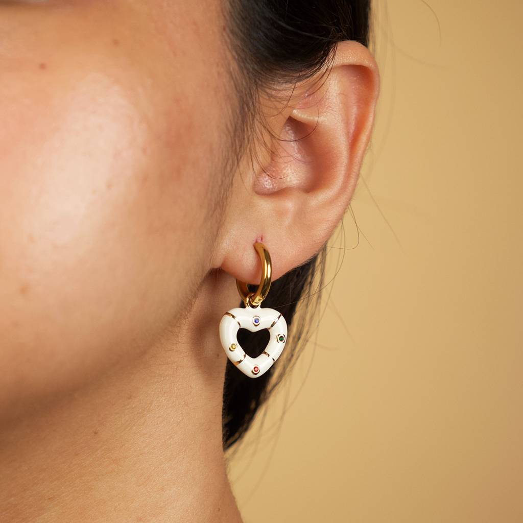 Rainbow Stones Heart Earrings : TE20