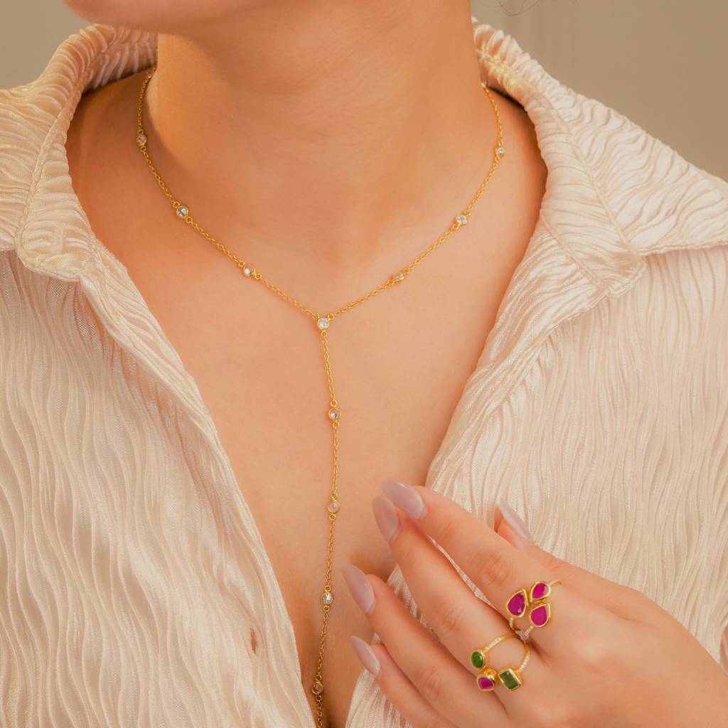 Minimal Y Chain Necklace 18K Gold-Plated 925 Silver : NK0008