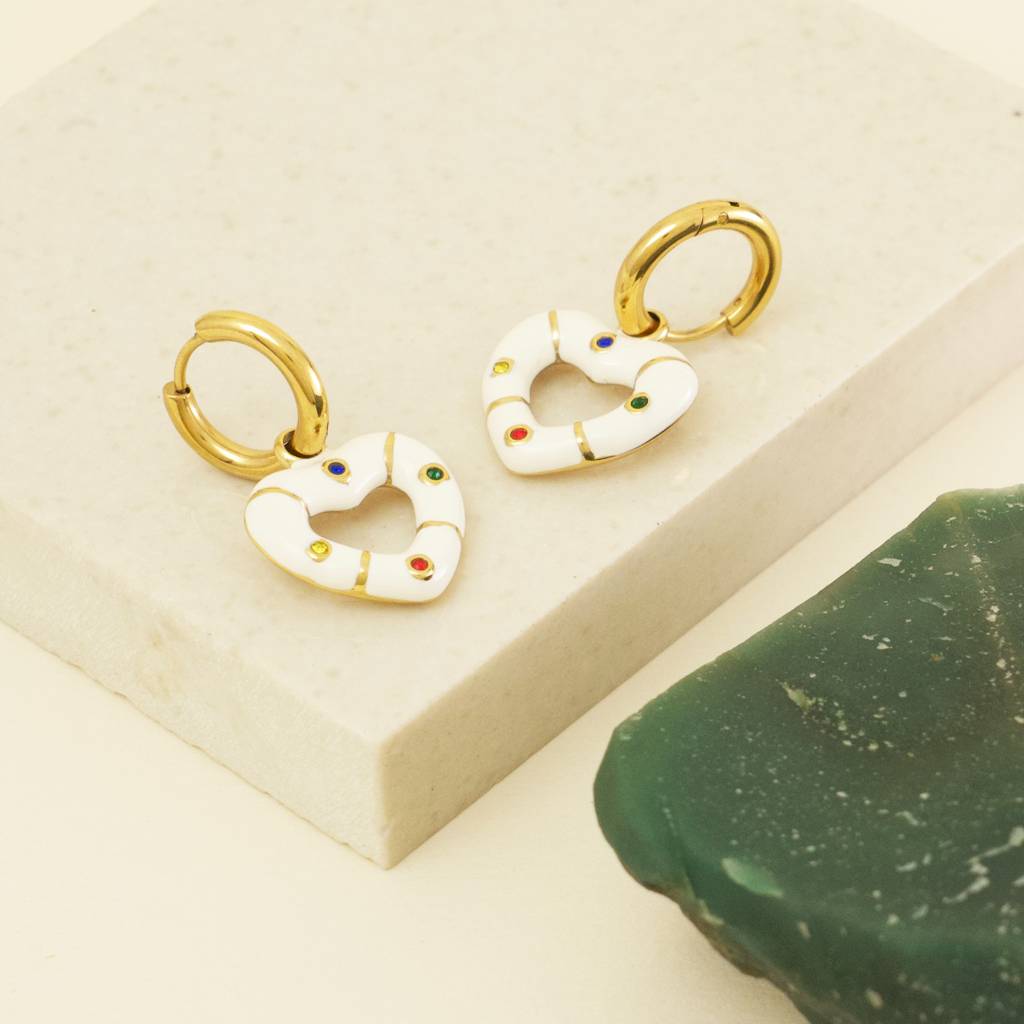 Rainbow Stones Heart Earrings : TE20