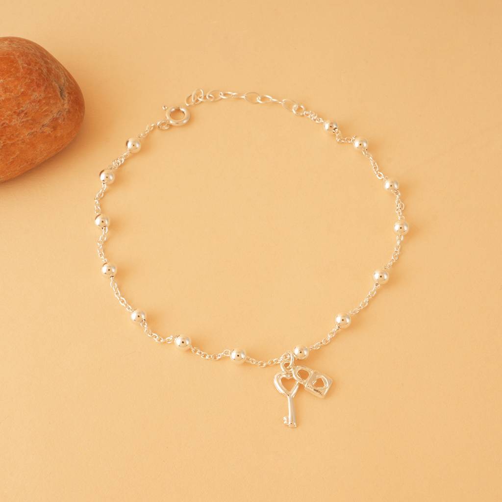 Silver Lock & Key Charm Anklet : SSA027
