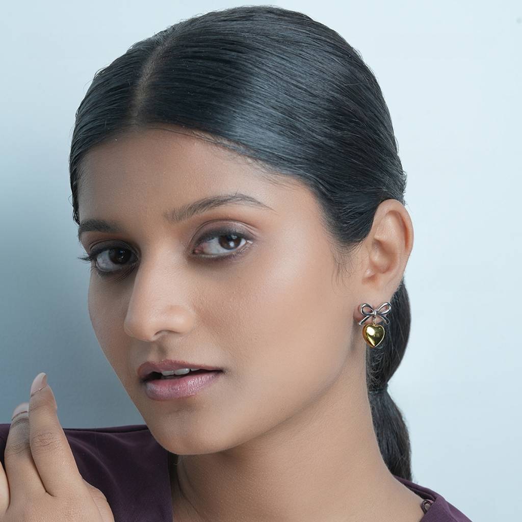 18K Gold & Silver Plated Waterproof Anti-Tarnish Bow And Heart Drops : ASG0125E424SG