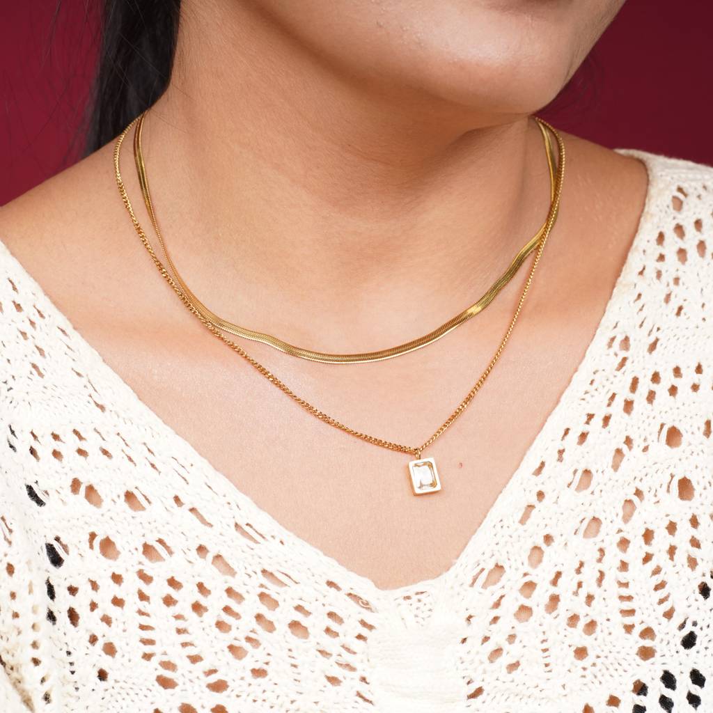 Double Heart Layered Diamond Necklace : NK144