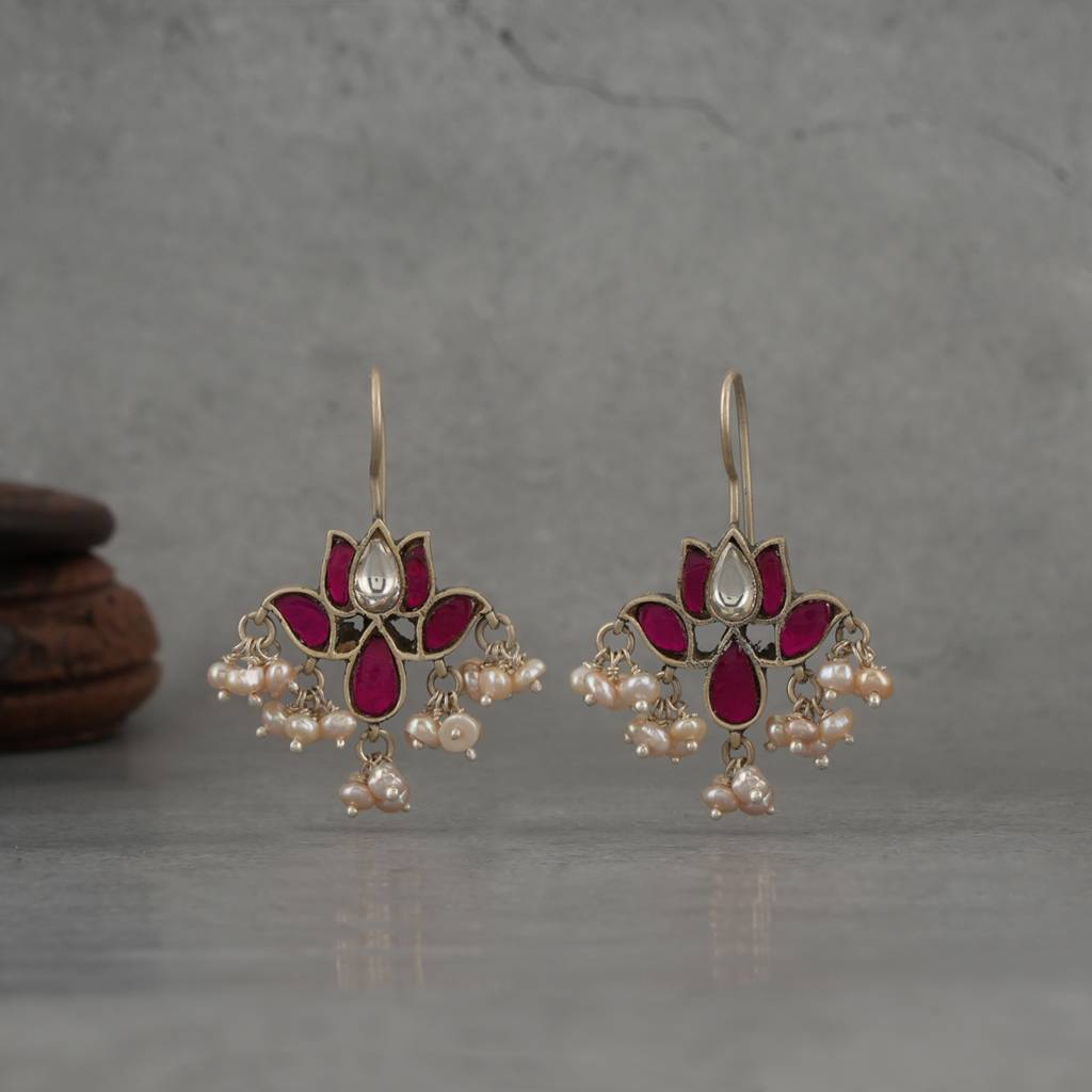 Pink Kundan Festive Earrings : SSE817