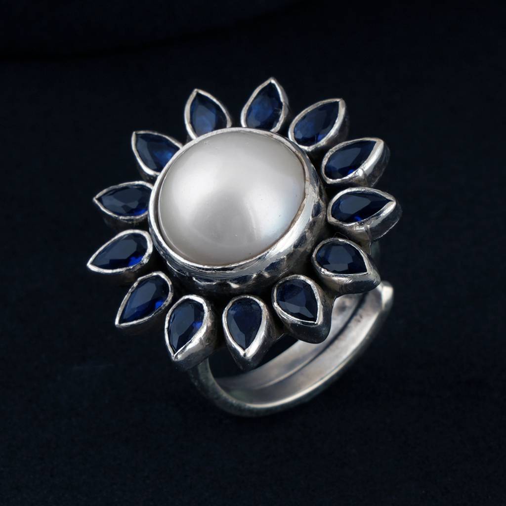 Blue Flower Pearl Ring