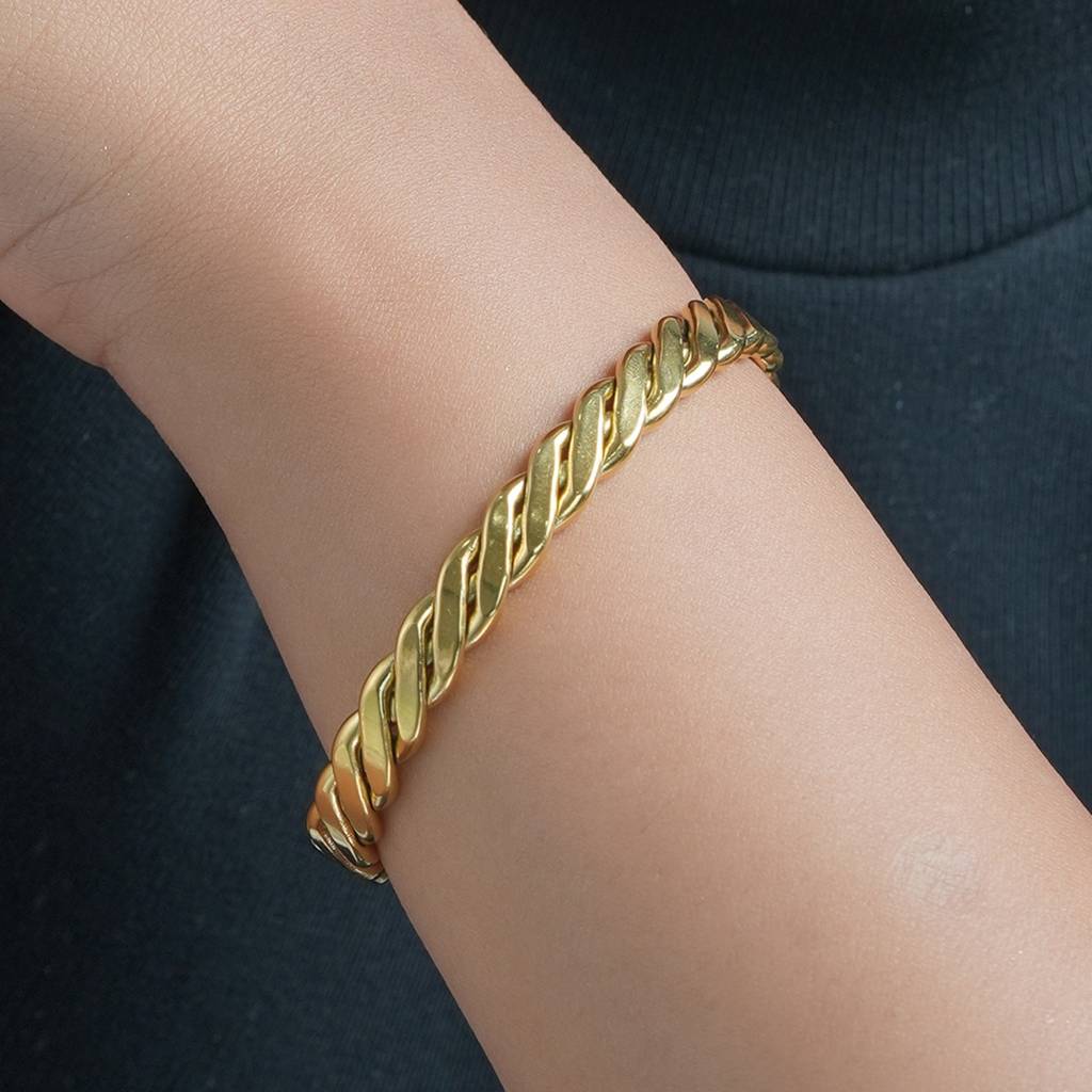 18K Gold Plated Waterproof Anti-Tarnish Braided Cuff Bracelet : ASG0125B120G