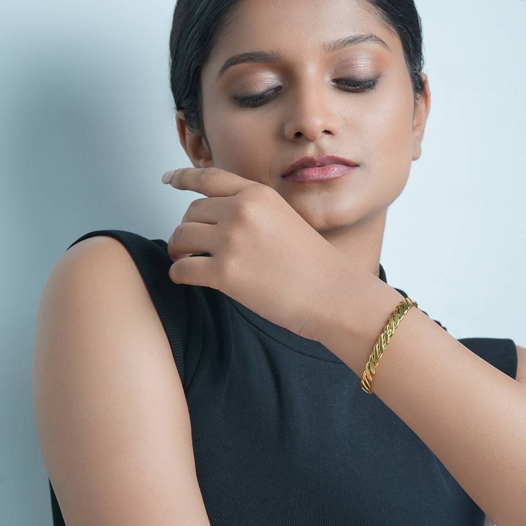 18K Gold Plated Waterproof Anti-Tarnish Braided Cuff Bracelet : ASG0125B120G