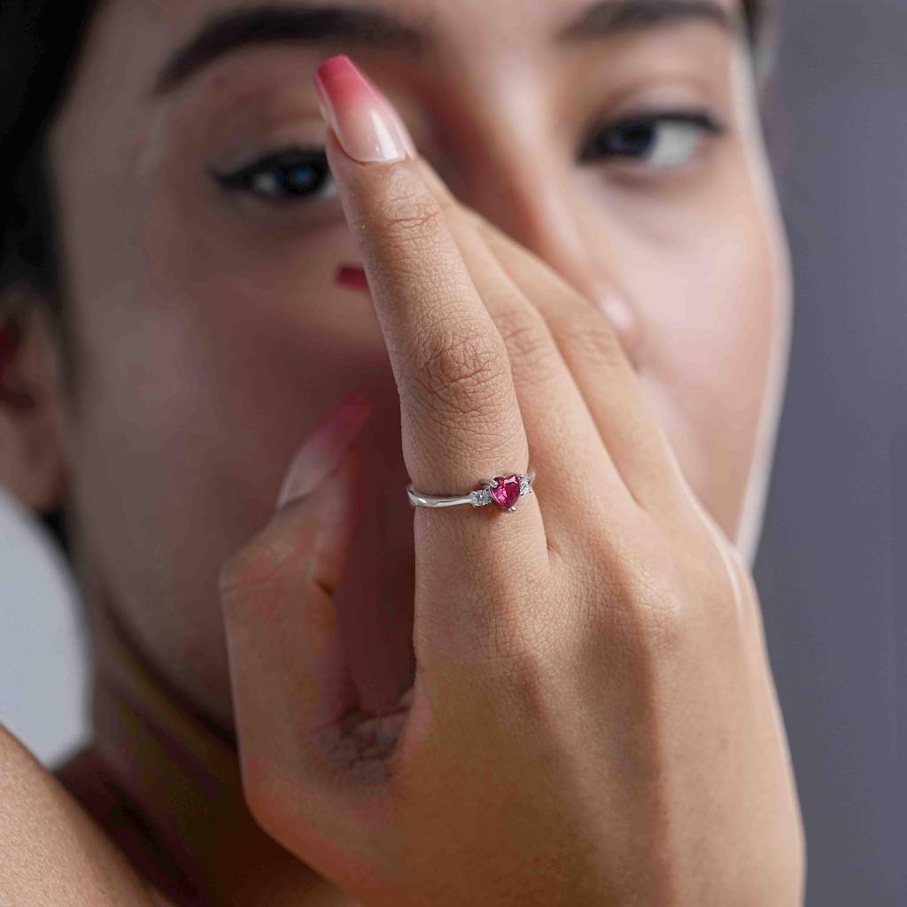 925 Silver Pink Gemstone Heart Ring | 925 Sterling Silver Romantic Ring For Women | Perfect Gift For Her : S-R-R-117