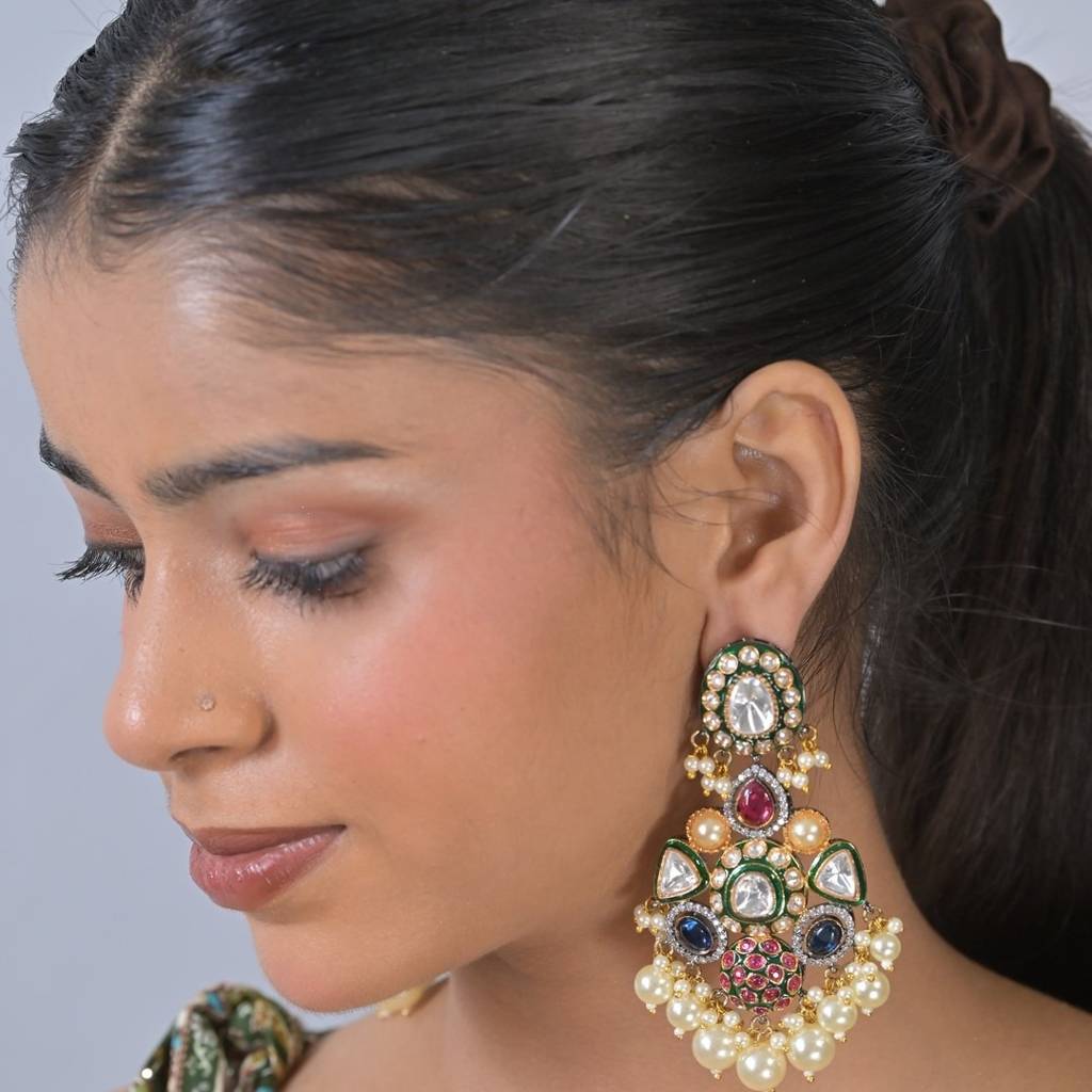 Janki Multicolour Traditional Chandbali Earrings : EAR0050