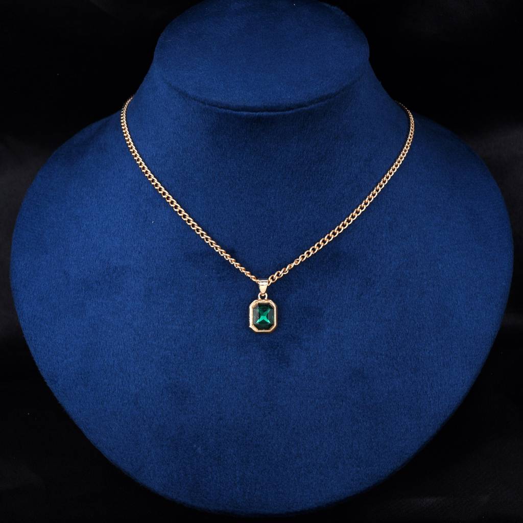 Virelle 18K Gold Plated Fine Emerald Necklace : PENECKGPE33