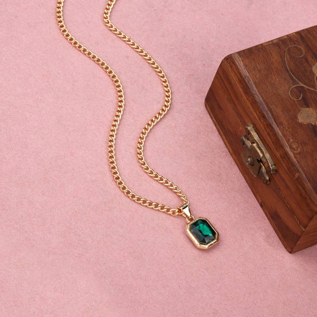 Virelle 18K Gold Plated Fine Emerald Necklace : PENECKGPE33