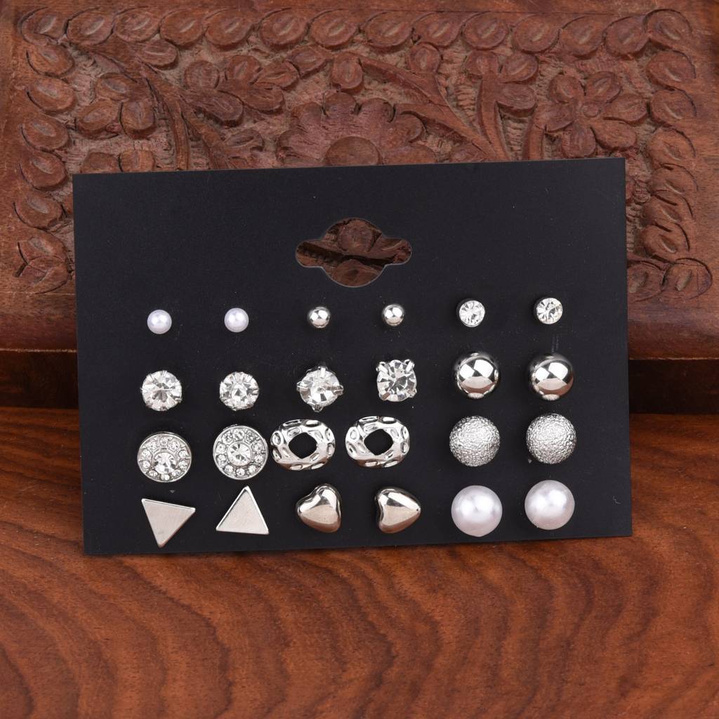 Vibedrop Earrings Multi Set Of 12 Pairs : PEEAR12COMWH46