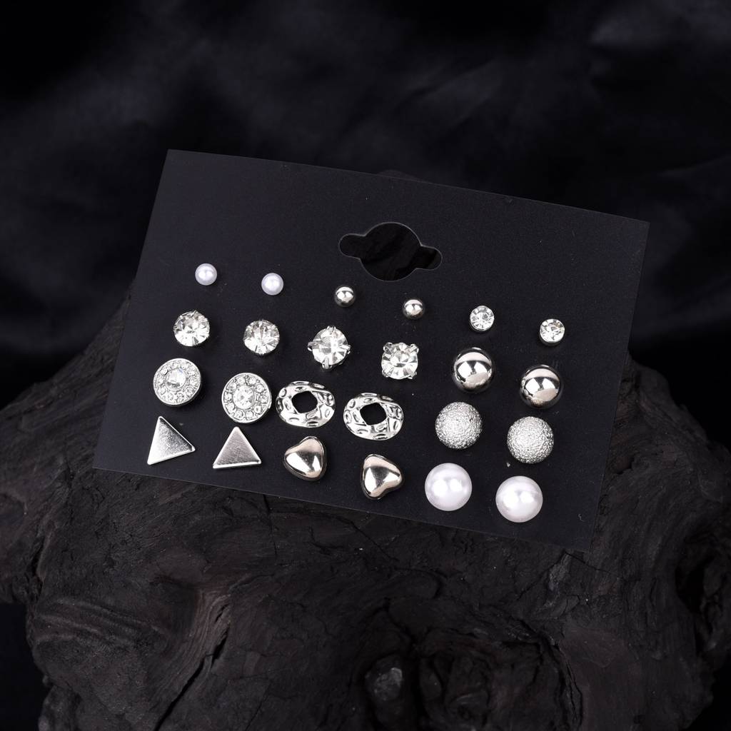 Vibedrop Earrings Multi Set Of 12 Pairs : PEEAR12COMWH46