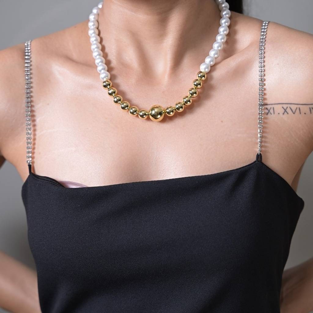 Pearl Beaded Short White Necklace : NEC0064