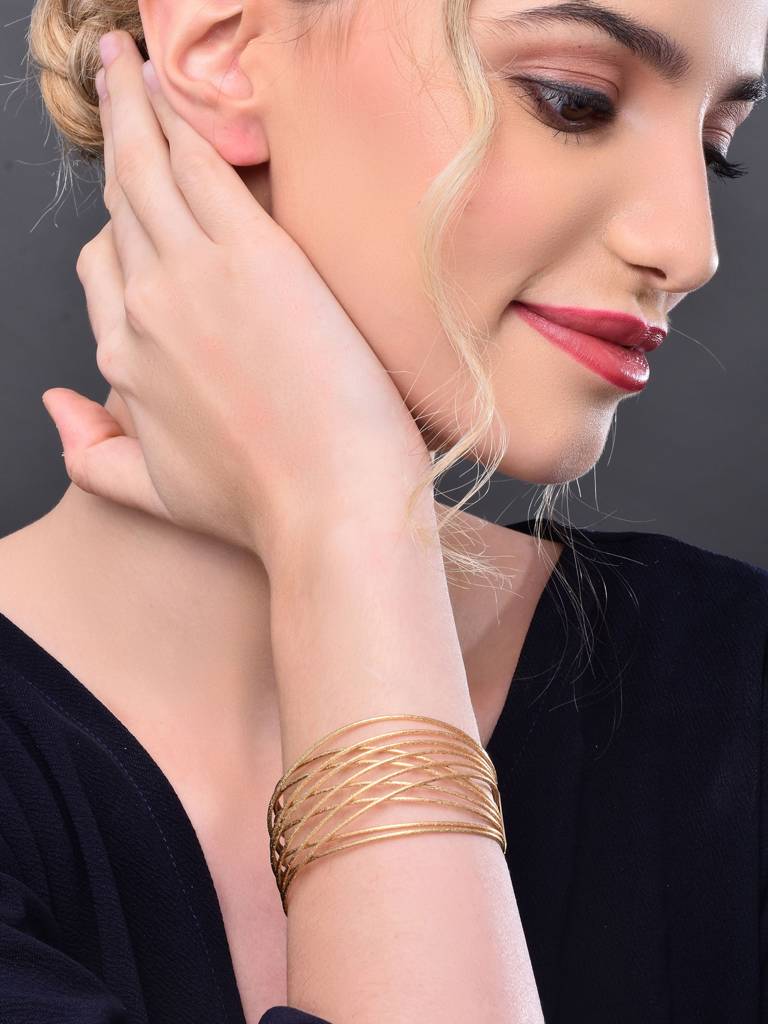 Woven Braided Gold Cuff Bracelet : WBR175ISGLD