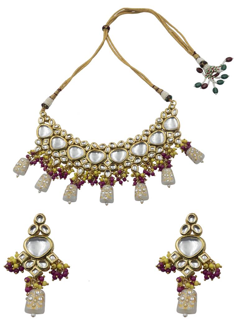 Handcrafted Kundan Bridal Necklace Set With Maangtika : Kundan03Grey