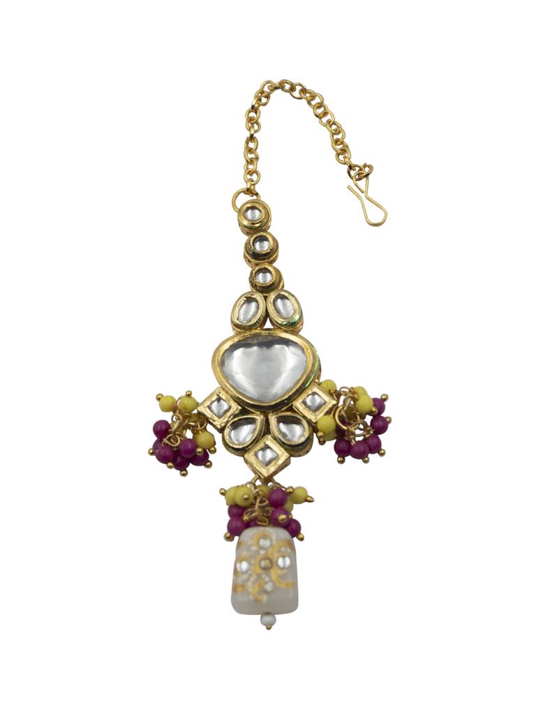Handcrafted Kundan Bridal Necklace Set With Maangtika : Kundan03Grey