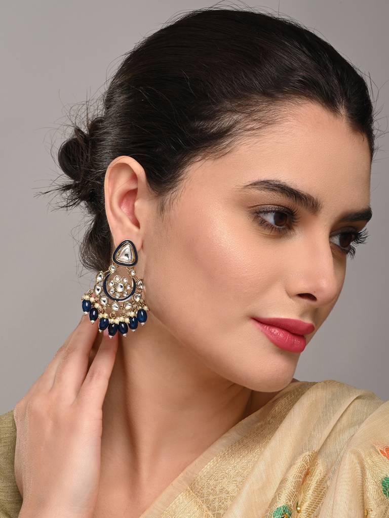 Kundan Hoop Pearl Fringe Earrings : S24FAER238BLU