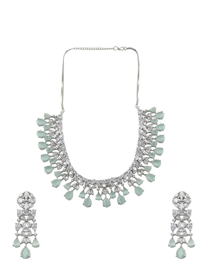 Elegant Silver Plated Cubic Zirconia Party Wear Fusion Necklace Set : AD116SilverMint