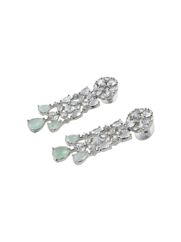 Elegant Silver Plated Cubic Zirconia Party Wear Fusion Necklace Set : AD116SilverMint