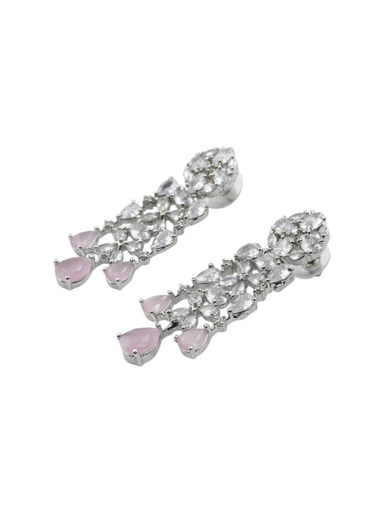Elegant Silver Plated Cubic Zirconia Party Wear Fusion Necklace Set : AD116SilverPink