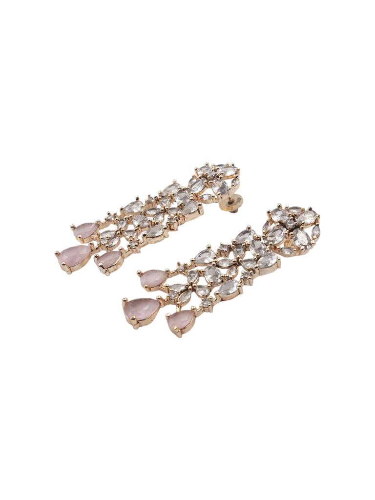 Elegant Silver Plated Cubic Zirconia Party Wear Fusion Necklace Set : AD116RGPink