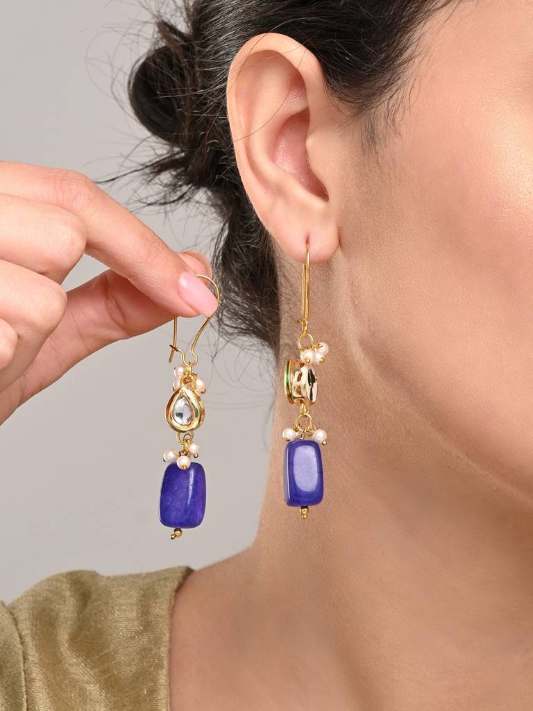 Natural Stone Bead Drop Earrings : S24JJER247BLU