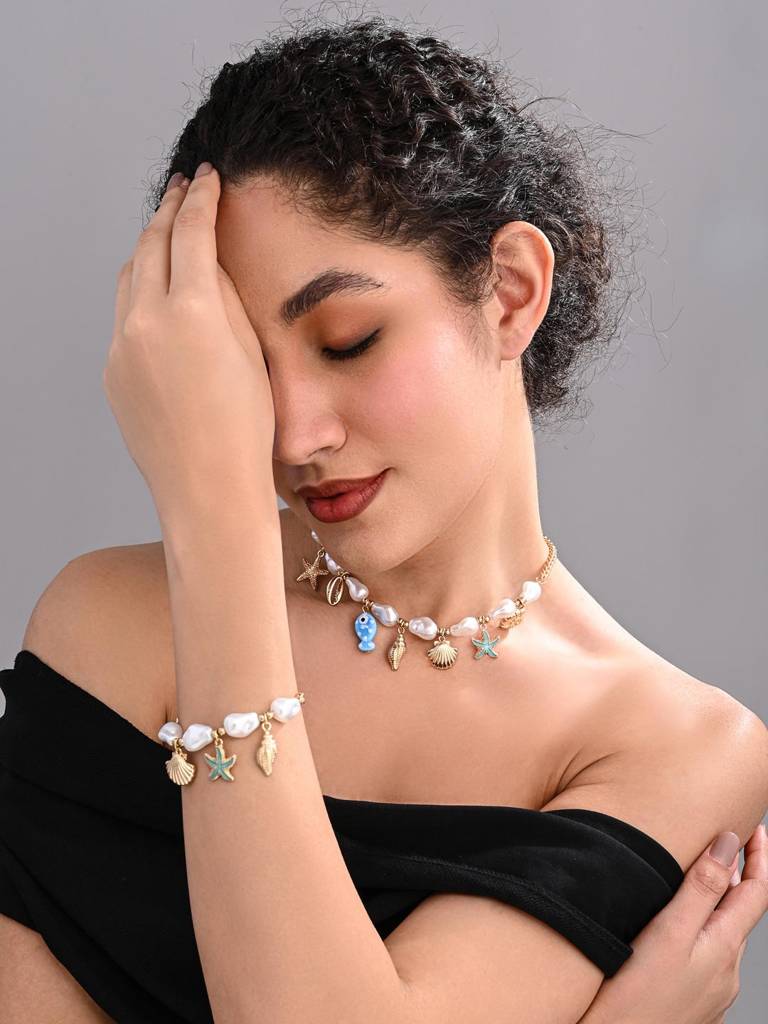 JAGDAMBA PEARLS Royal Glint Pearl Necklace Set With Bracelet · Eternz