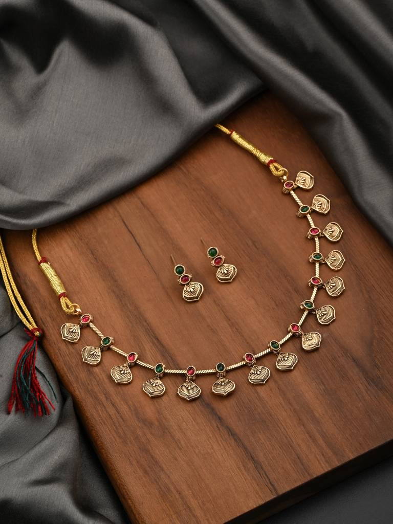Gold Plated Delicate Necklace Set : S24MRNKS486GLD