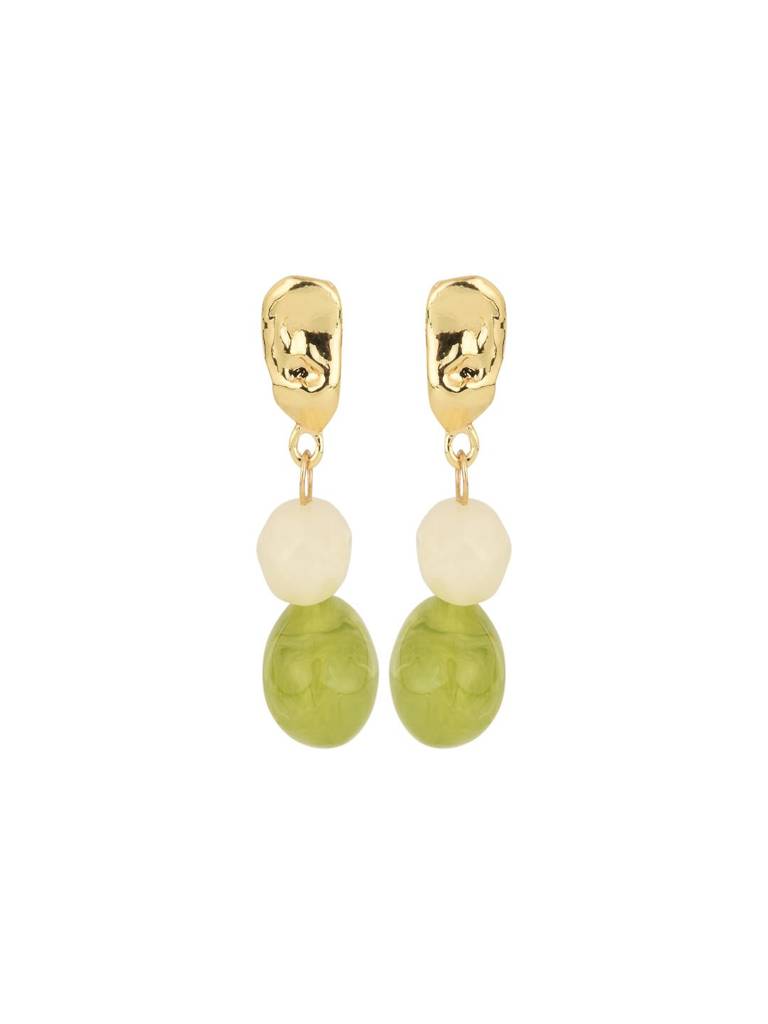 Acrylic Drop Earrings With White & Green Beads : WER171YZGRN
