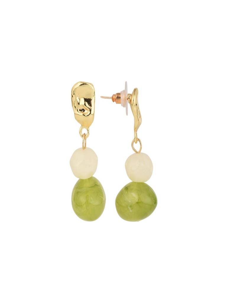 Acrylic Drop Earrings With White & Green Beads : WER171YZGRN
