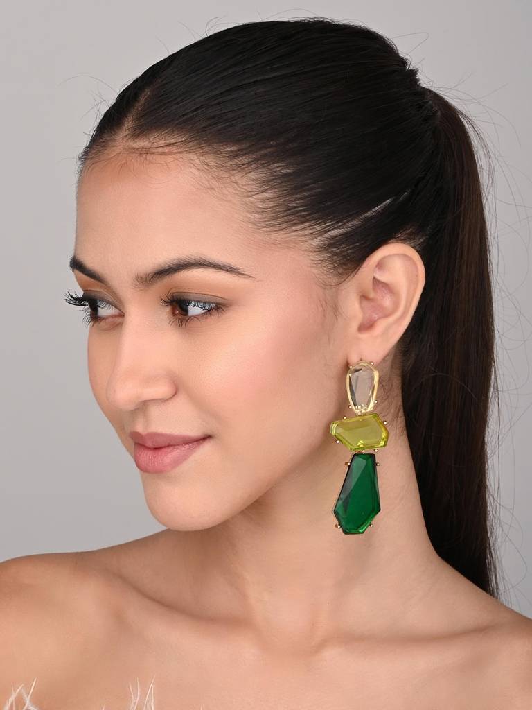 Acrylic Stone Statement Drop Earrings : WER159JMGRN