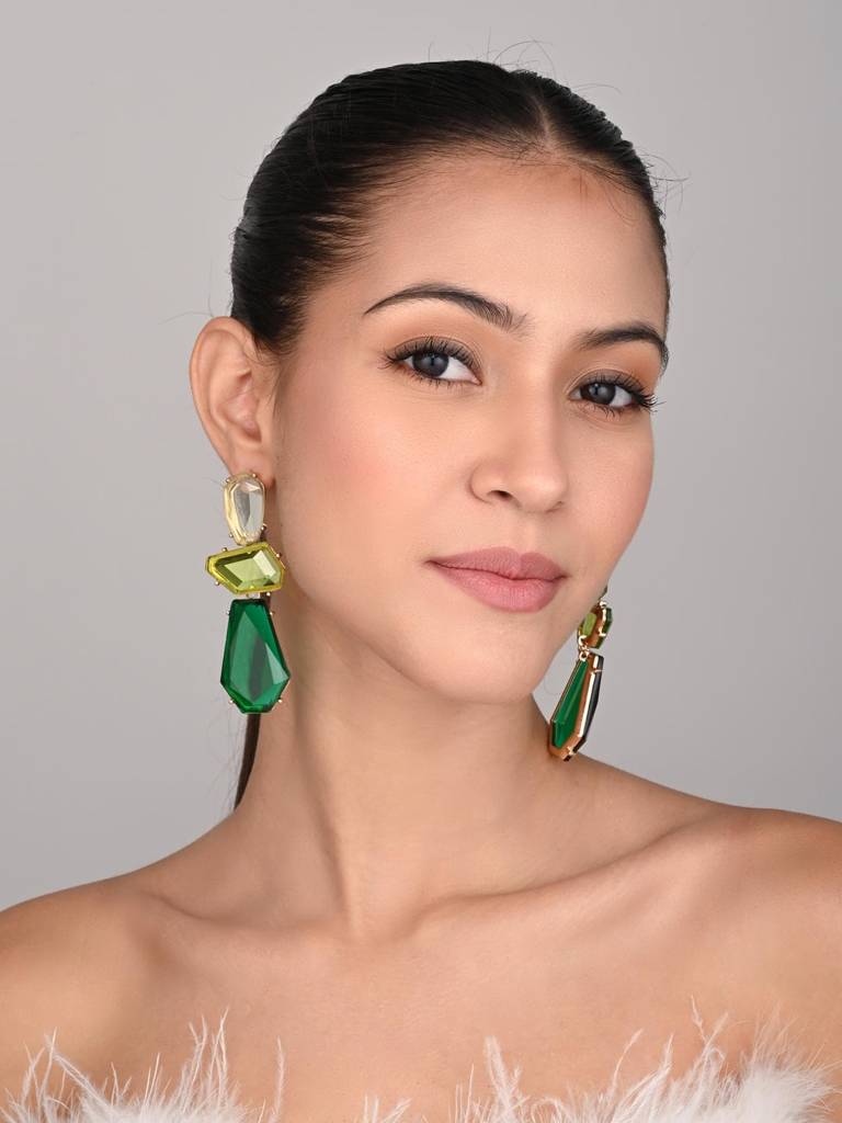 Acrylic Stone Statement Drop Earrings : WER159JMGRN