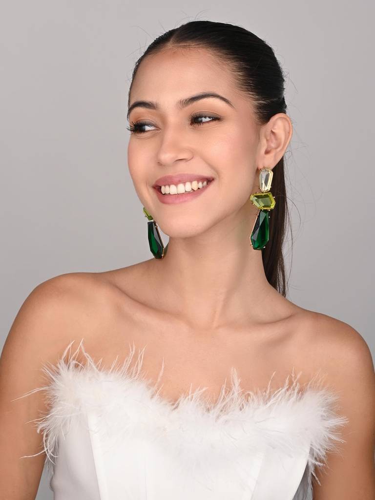 Acrylic Stone Statement Drop Earrings : WER159JMGRN
