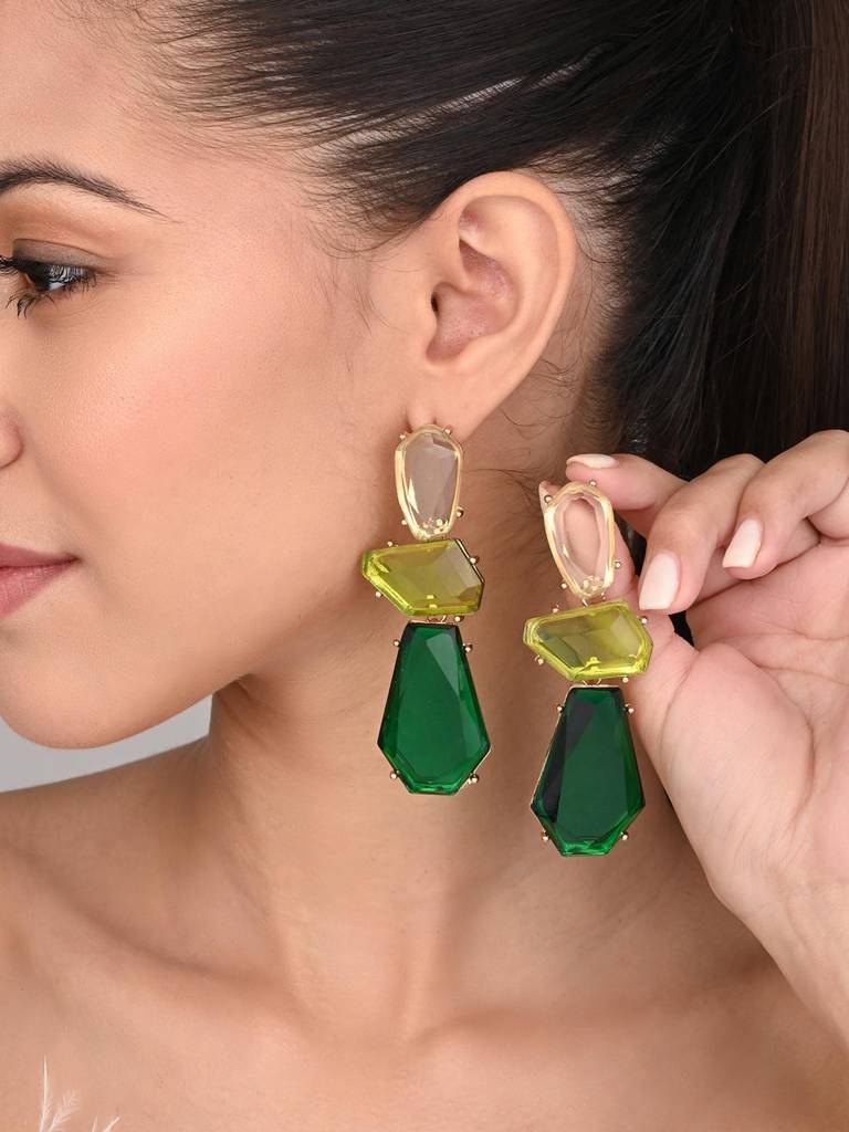 Acrylic Stone Statement Drop Earrings : WER159JMGRN