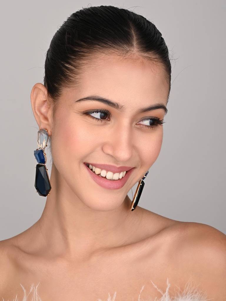 Acrylic Stone Statement Drop Earrings : WER159JMBLU