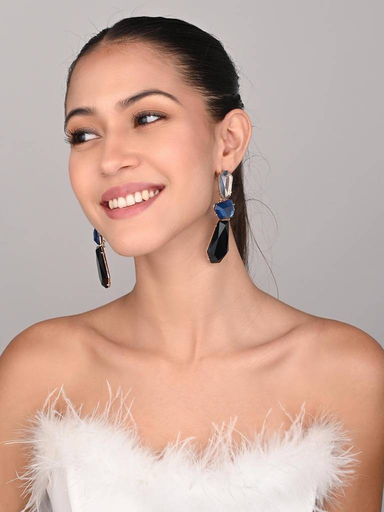 Acrylic Stone Statement Drop Earrings : WER159JMBLU