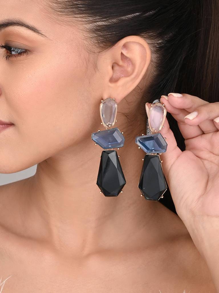 Acrylic Stone Statement Drop Earrings : WER159JMBLU