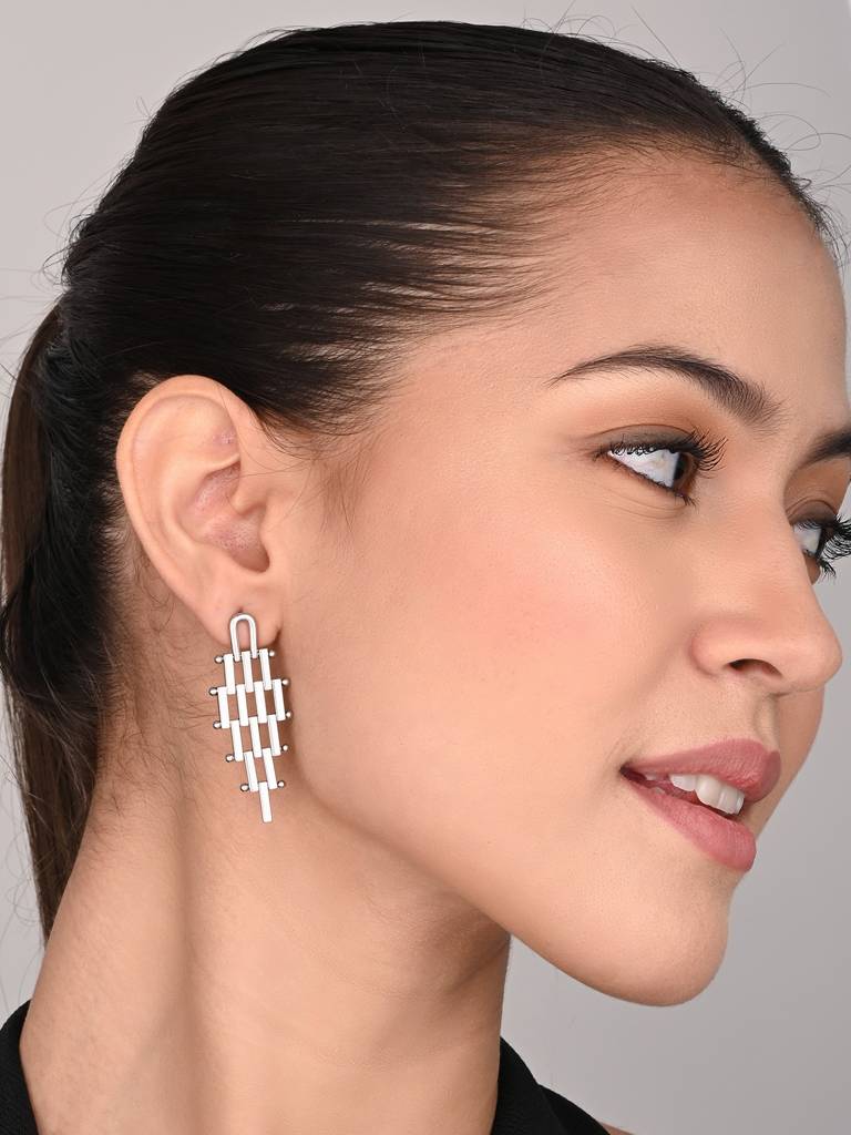 Silver Geometric Link Drop Earrings : WER190MLSLV