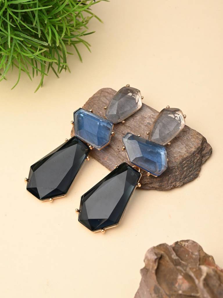 Acrylic Stone Statement Drop Earrings : WER159JMBLU