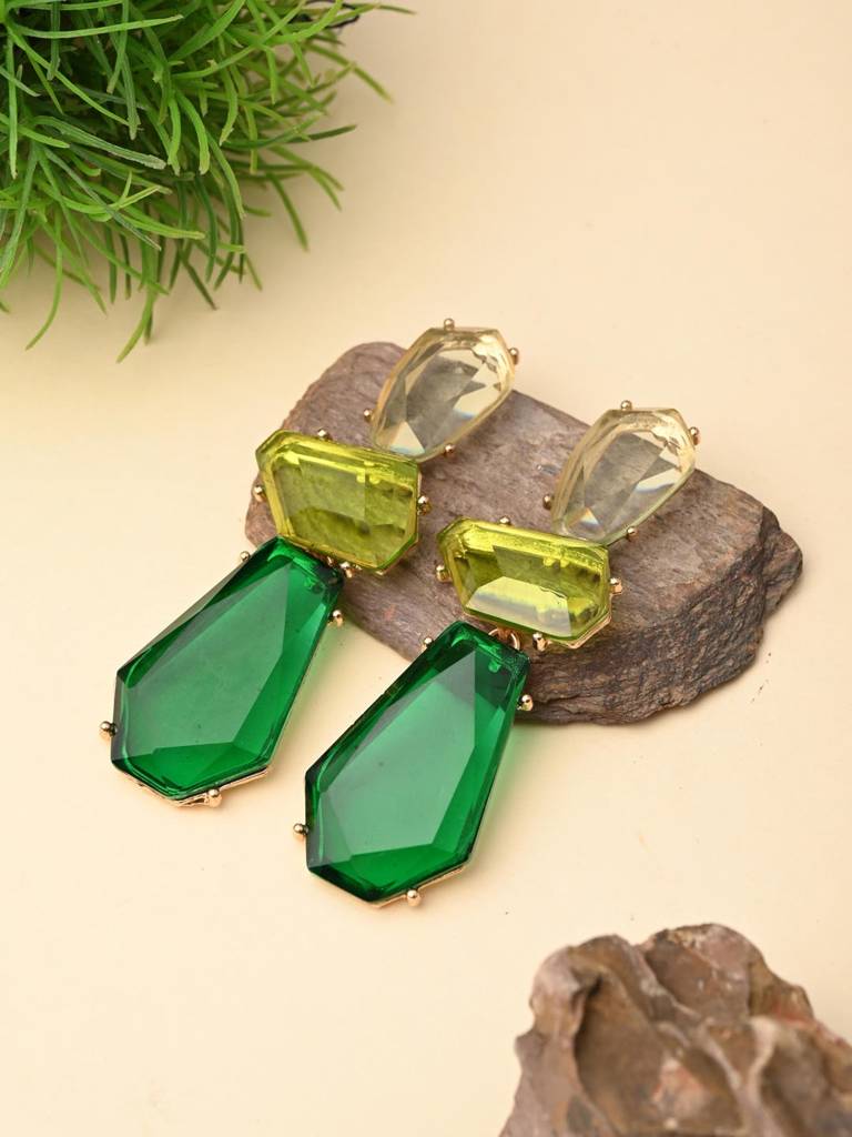 Acrylic Stone Statement Drop Earrings : WER159JMGRN