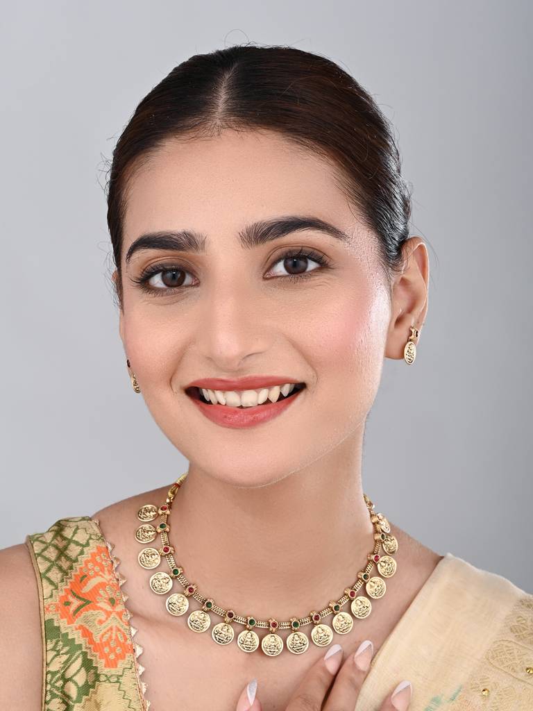 Gold Plated Laxmi Coin Necklace Set : S24MRNKS490MLT