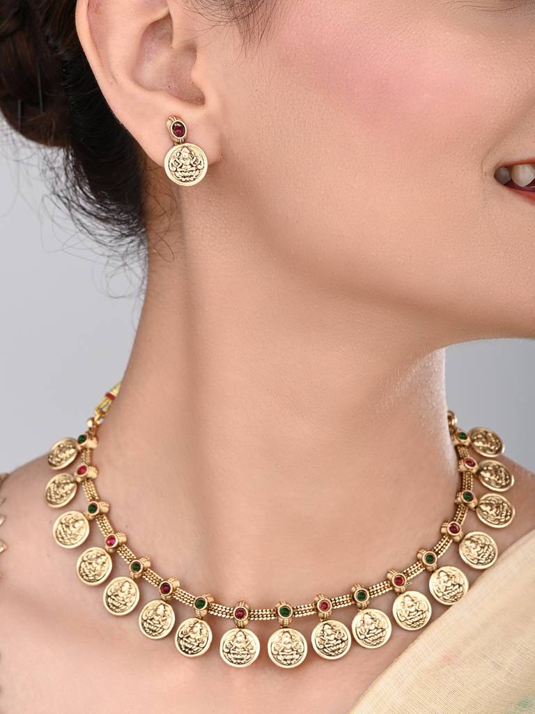 Gold Plated Laxmi Coin Necklace Set : S24MRNKS490MLT