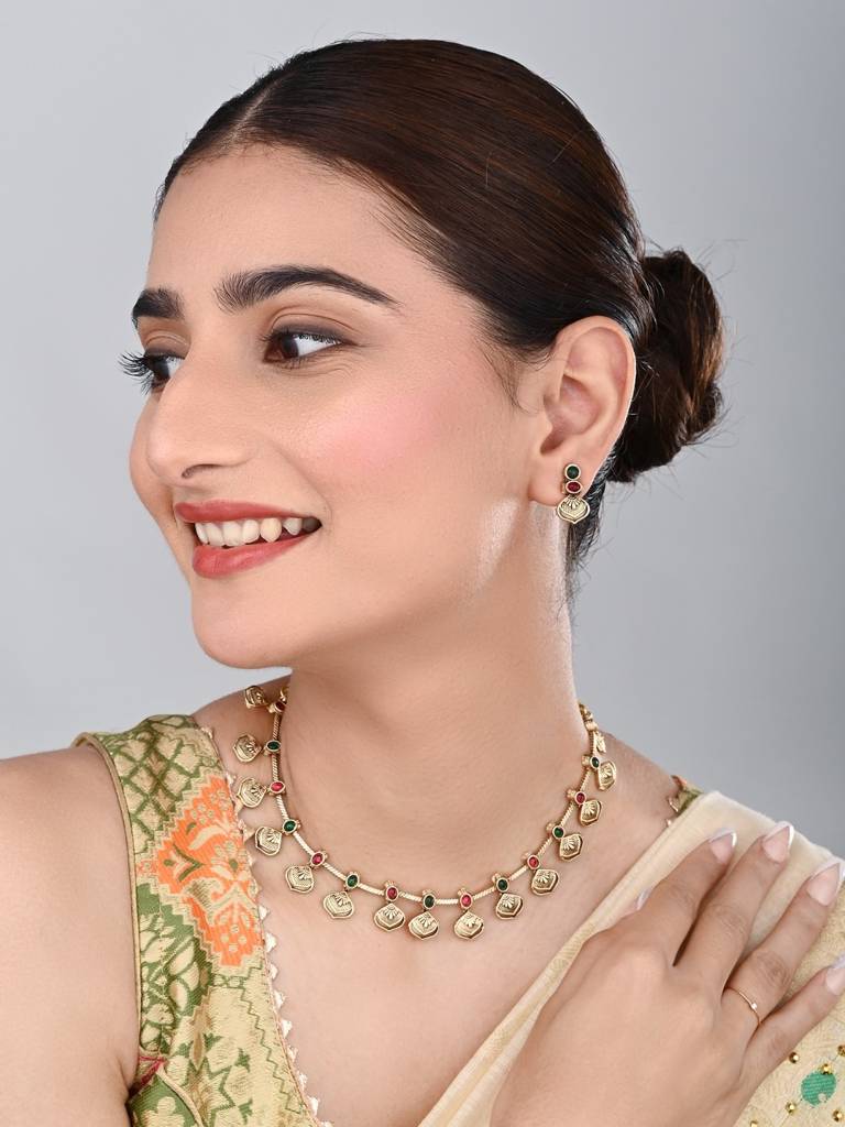 Gold Plated Delicate Necklace Set : S24MRNKS486GLD