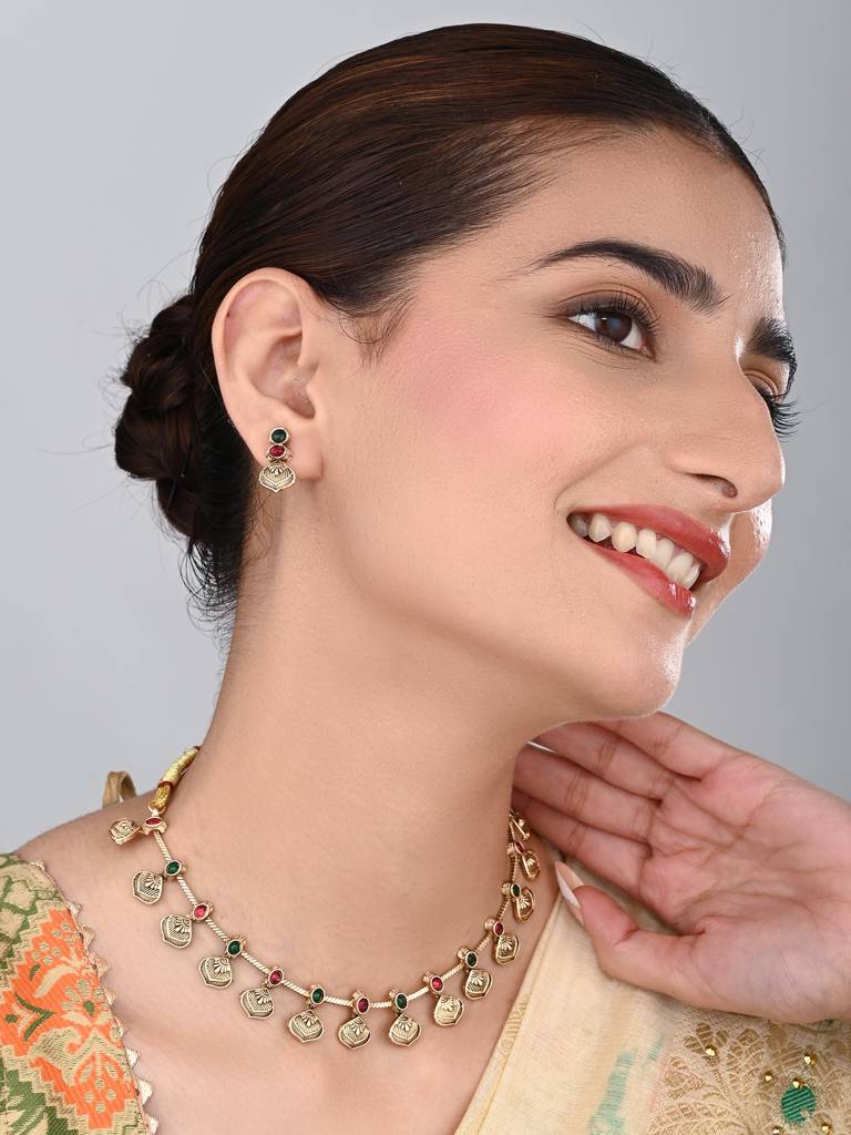 Gold Plated Delicate Necklace Set : S24MRNKS486GLD