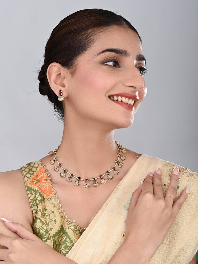 Gold Plated Delicate Necklace Set : S24MRNKS486GLD