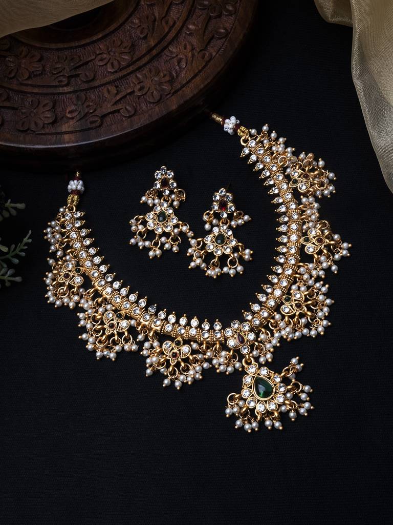 Short Guttapusalu Necklace Set - A Regal South Indian Bridal Jewellery : SATJS288SHORT
