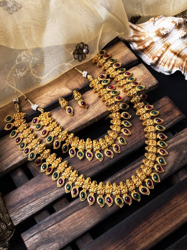 Gold Plated Double Line Mano Patti Combo Jewellery Set : SATJS209
