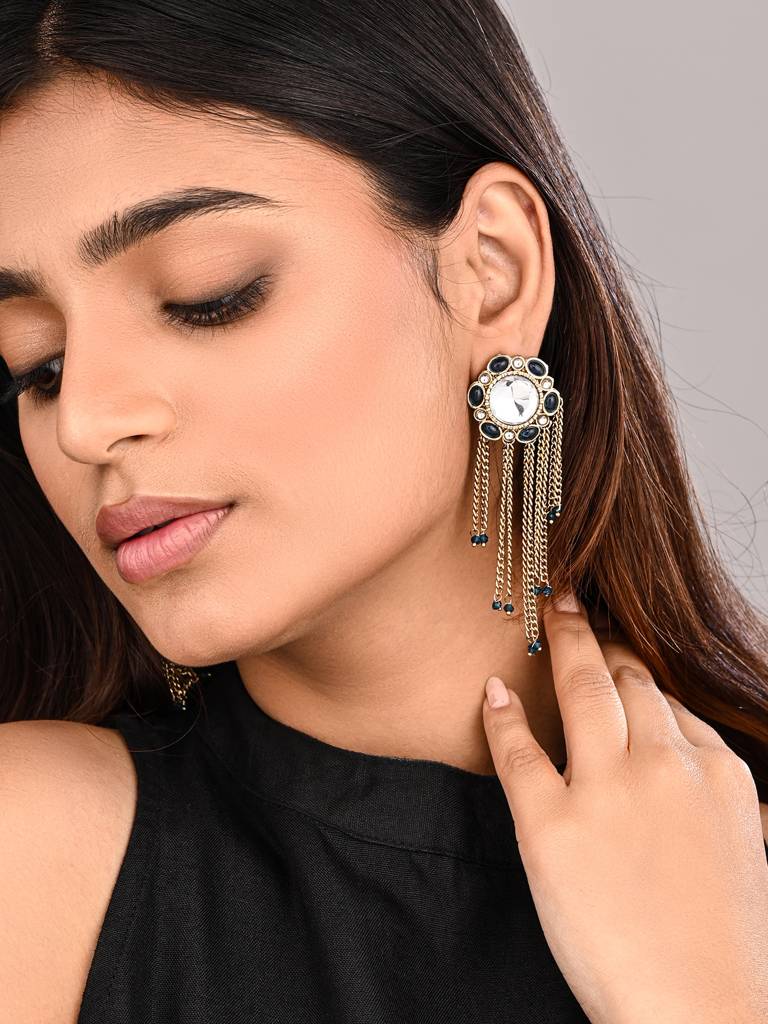 Kundan Tassel Drop Earrings : S24FAER519BLU